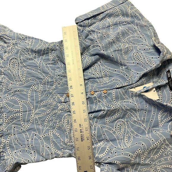 ZARA‎ Dress WMNS M Blue Embroidered Eyelet Midi  Shirt Cutwork V-Neck 7946/528 - Picture 12 of 16